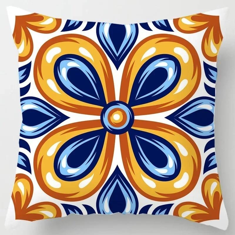 Exquisite BlueYellow Floral Pattern Pillow Covers Pattern Cushion Cover Suitable For Sofa Bedroom Car Pillow Cover