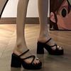 Модная женская уличная одежда на высоком каблуке универсальные однослойные вьетнамки женские 2025 лето новый интернет-знаменитость толстый каблук толстая подошва открытый носок крутые шлепанцы
