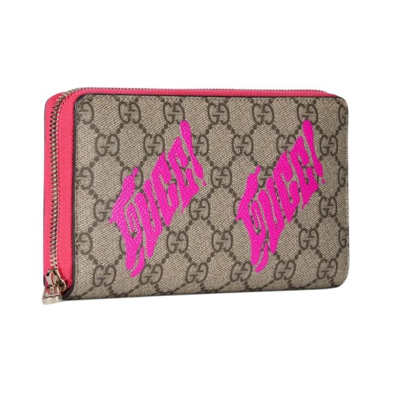 Gucci GG Monogram brand classic two-color print canvas wallet men's beige and pink