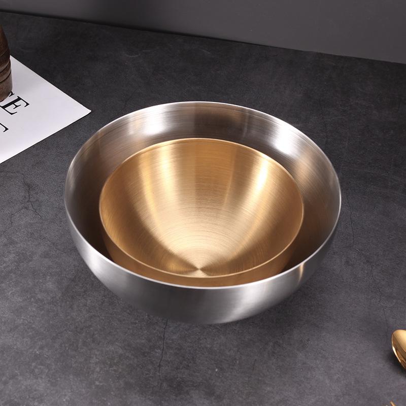 Large Capacity Stainless Steel Golden Silver Salad Bowls Korean Soup Rice Noodle Ramen Bowl Kitchen Tableware Food Container