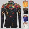 Casual Men Autumn Musical Symbols Print Long Sleeve Buttons Down Slim Shirt