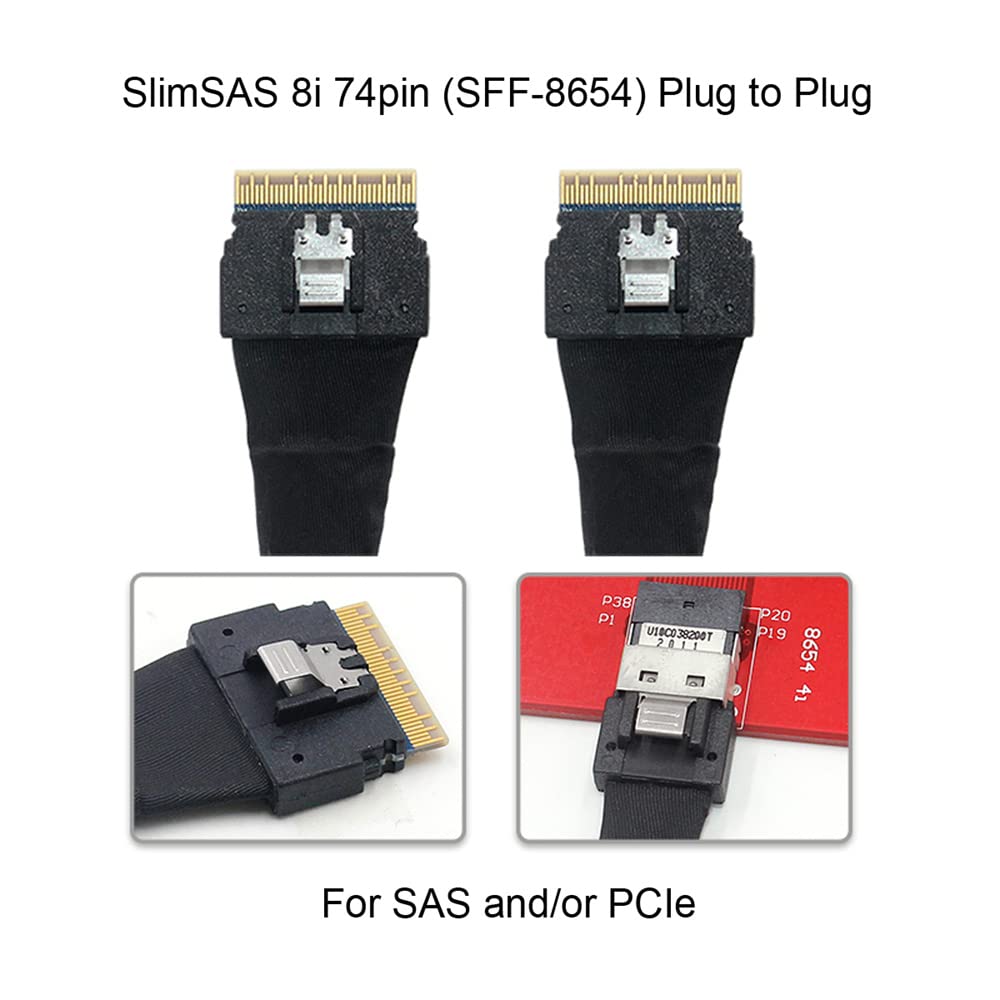 NFHK PCI-E Slimline SAS 4.0 SFF-8654 8i 74-контактный Хост к SFF-8654 74-контактный SlimSAS Целевой кабель 50 см