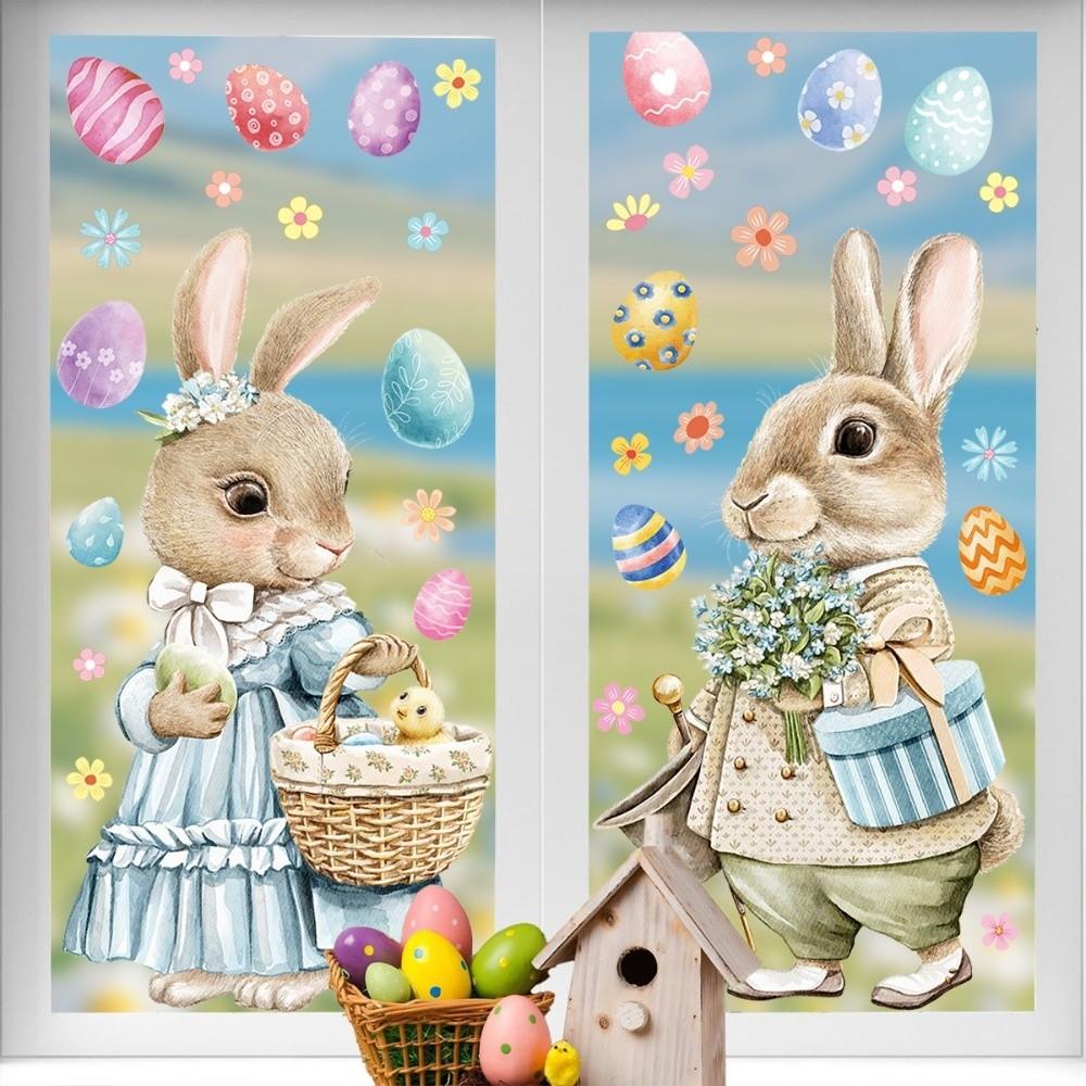 Cartoon Rabbit Easter Window Door Stickers PVC Happy Easter Bunny Decal Ester Decorations