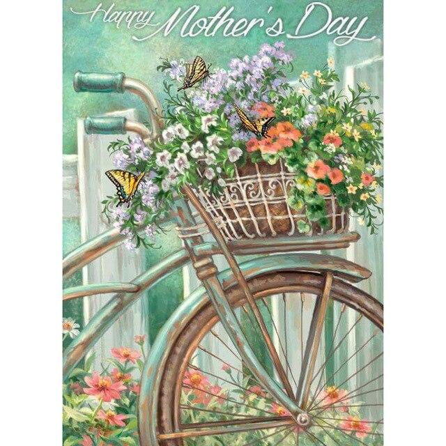 Пейзаж DIY 5D алмазная живопись набор для вышивки крестом мозаика красивый розовый цветок велосипед Алмазная вышивка украшение дома подарок