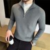 Осень Зима Толстые Полосатые Вязаные Пуловеры Мужская Мода Половина Молнии Высокое Качество Воротник-стойка Мужской Приталенный Теплый Вязаный Свитер