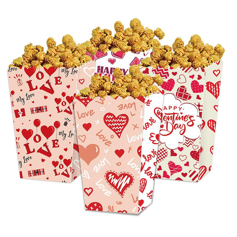 Love You Valentines Day Paper Popcorn Box With Cartoon Style For Party Decor And Gift