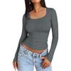 European & American Women's Slim-fit Milk Silk Long-sleeve Navel-baring T-shirt - Autumn Fashion Pullover.