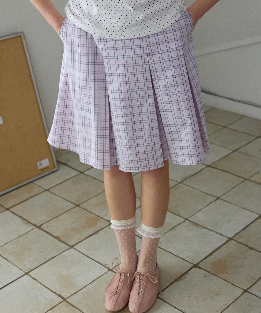Wioi Berry Mix Check Pleated Skirt_Pink