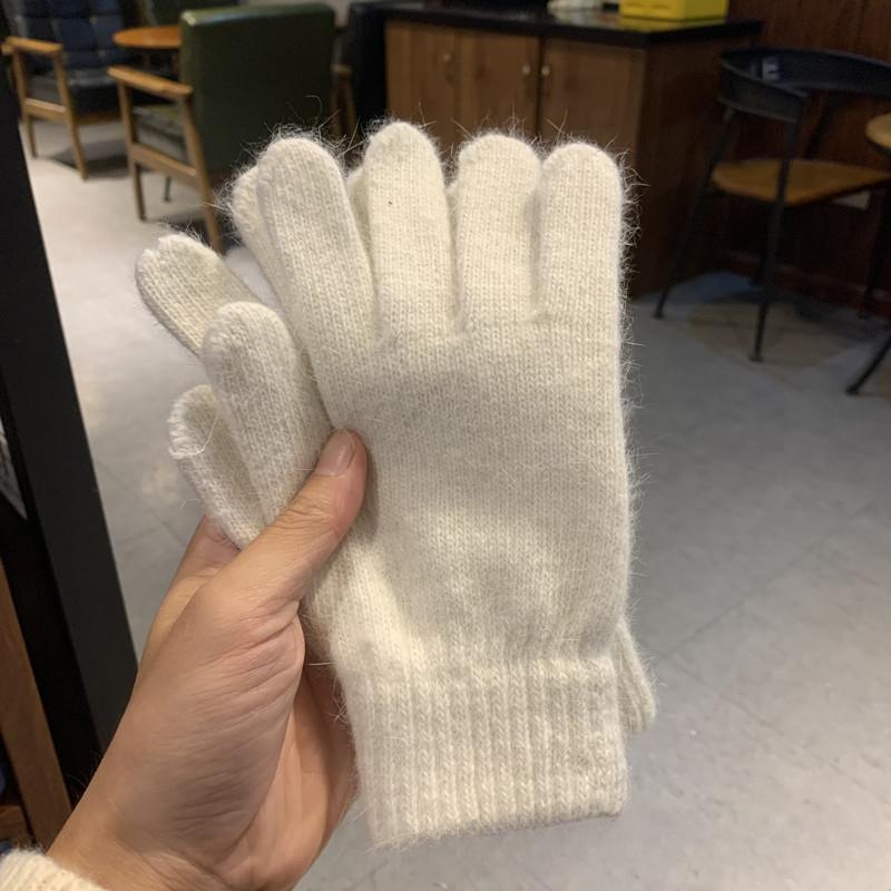 Женские кашемировые эластичные перчатки для улицы с полным пальцем, теплые толстые зимние перчатки, варежки