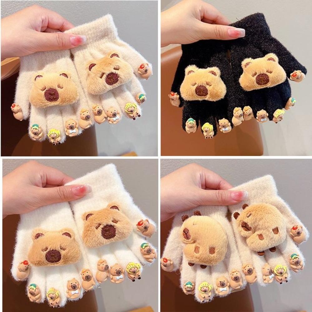 1 pair Plush Children Glove Capybara Cold-proof Gloves Warm Winter Plush Glove  Outdoors