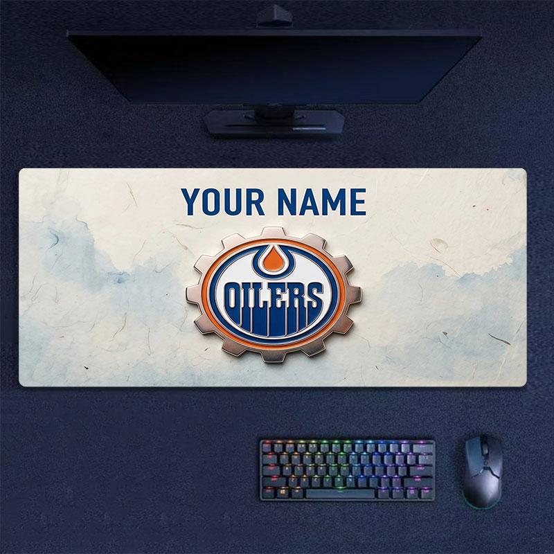 Custom Name,Edmonton Oilers Mouse Pad, Large Gaming Desk Mat, Non-slip XXL Mousepad for Laptop & Tablet, Mini PC Playmat with Stitched Edges