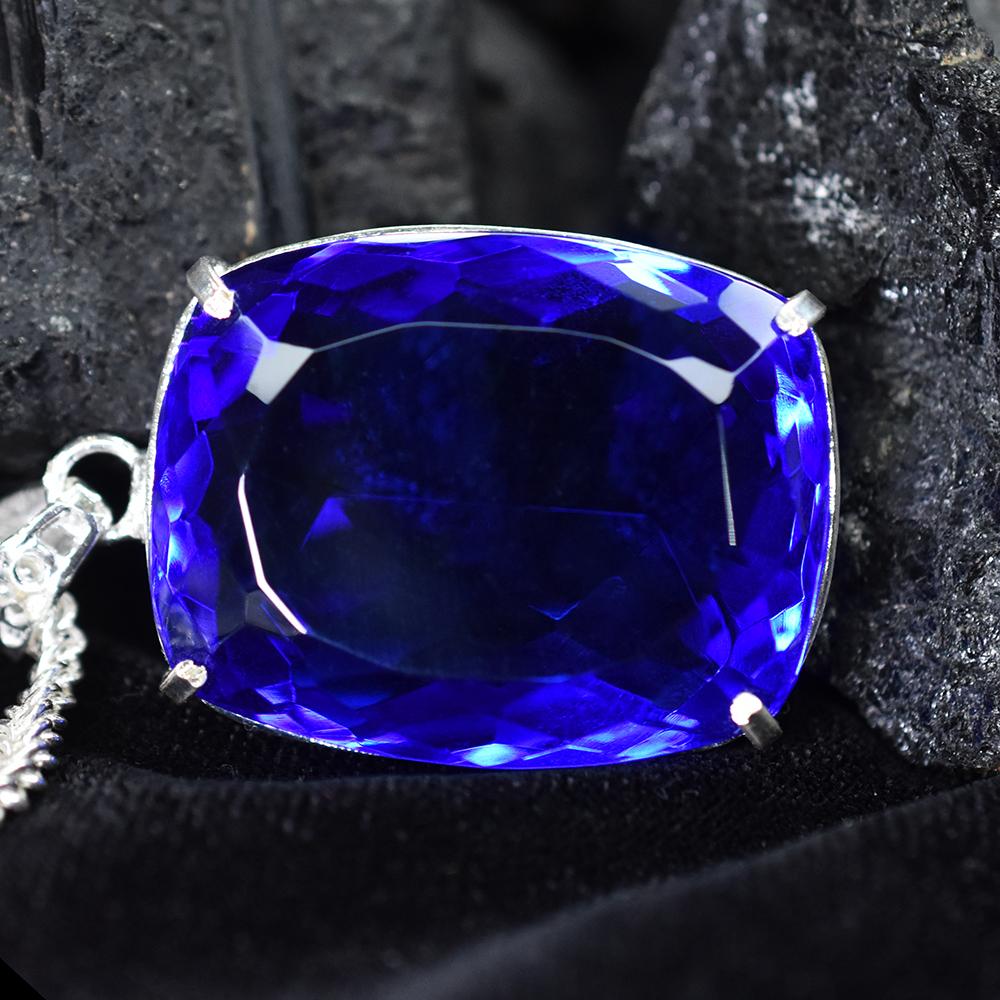 AAA++ CERTIFIED 141.7 Ct Sapphire 925 Sterling Silver Blue Gems Cushion Pendant MY-PD-126-NS