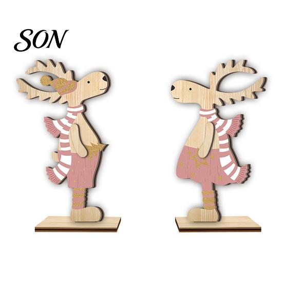 Double Sided Christmas Signs 2Pcs Wooden Reindeer Ornaments, Cute Elk Desktop Decorations, Handcrafted Holiday Decor Tabletop Centerpiece for