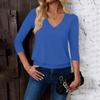 Women's Fashion Casual V-Neck Three-Quarter Sleeve Solid Color Top
