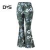 Женские джинсовые брюки с высокой талией, цветочным принтом, расклешенные джинсы с карманами, поясом, легкими дышащими джинсами