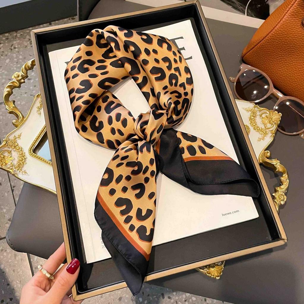 Luxury minimalist printed scarf, faux silk square 70cm, versatile spring and sun protection shawl, hair tie scarf