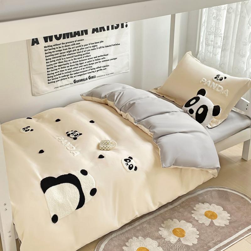 (Student Season) Three piece set of washed cotton embroidery plain color for students