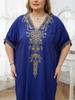 EDOLYNSA Элегантный вышитый плюс размер с рукавами «летучая мышь», темно-синий кафтан 2024, женская летняя пляжная одежда, купальник, накидки, винтажное платье-халат Q1598