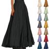 Women's Casual Pleated Solid Color Half Skirt, Pleated A-line Skirt, Large Swing Floor-length Skirt