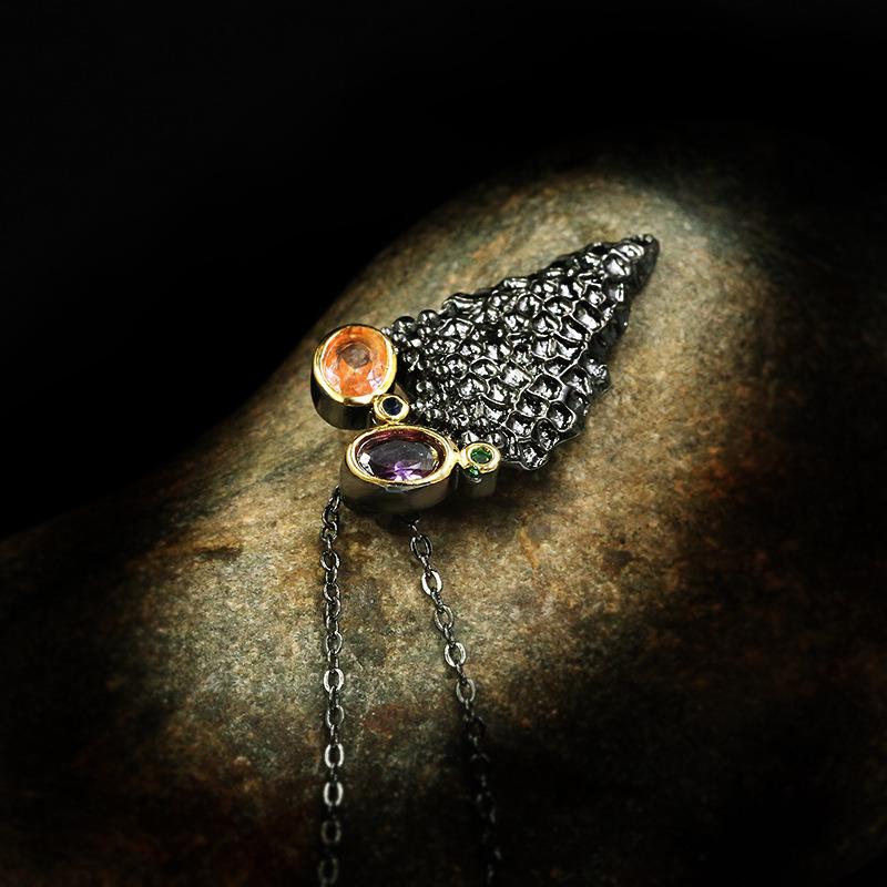 Треугольный микро набор циркон черный золотой кулон модные ювелирные изделия аксессуары ожерелье