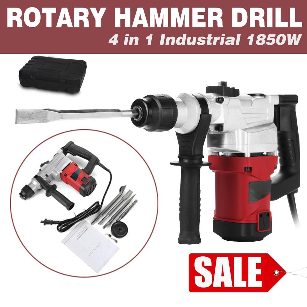 220V Electric Demolition Jack Hammer Rotary Jackhammer Electric Concrete Drill + 4 Chisels 5200BPM 1850W