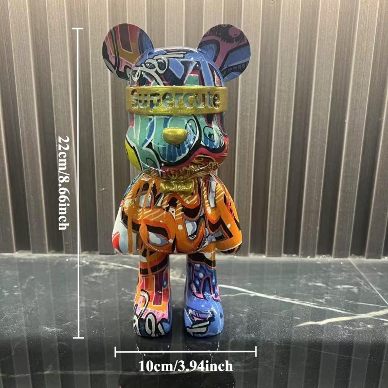 Смола Красочная Статуэтка Медведя Граффити Урбан Стрит-Арт Декор Красочная Фигурка с Аэрозольной Краской Крутой Декор для Полки для Украшения Комнаты