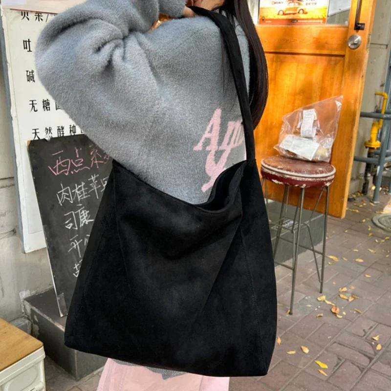 Women Underarm Bag Tweed Fabric Large Capacity Shoulder Bag Casual Handbag for Daily Office Use Solid Handbag