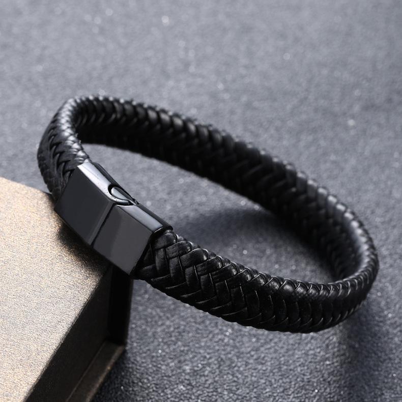 1PC Black Braided Leather Wrap Bracelet for Men Infinity Bracelet Metal Magnetic Clsap Cuff Bangle Birthday Gift