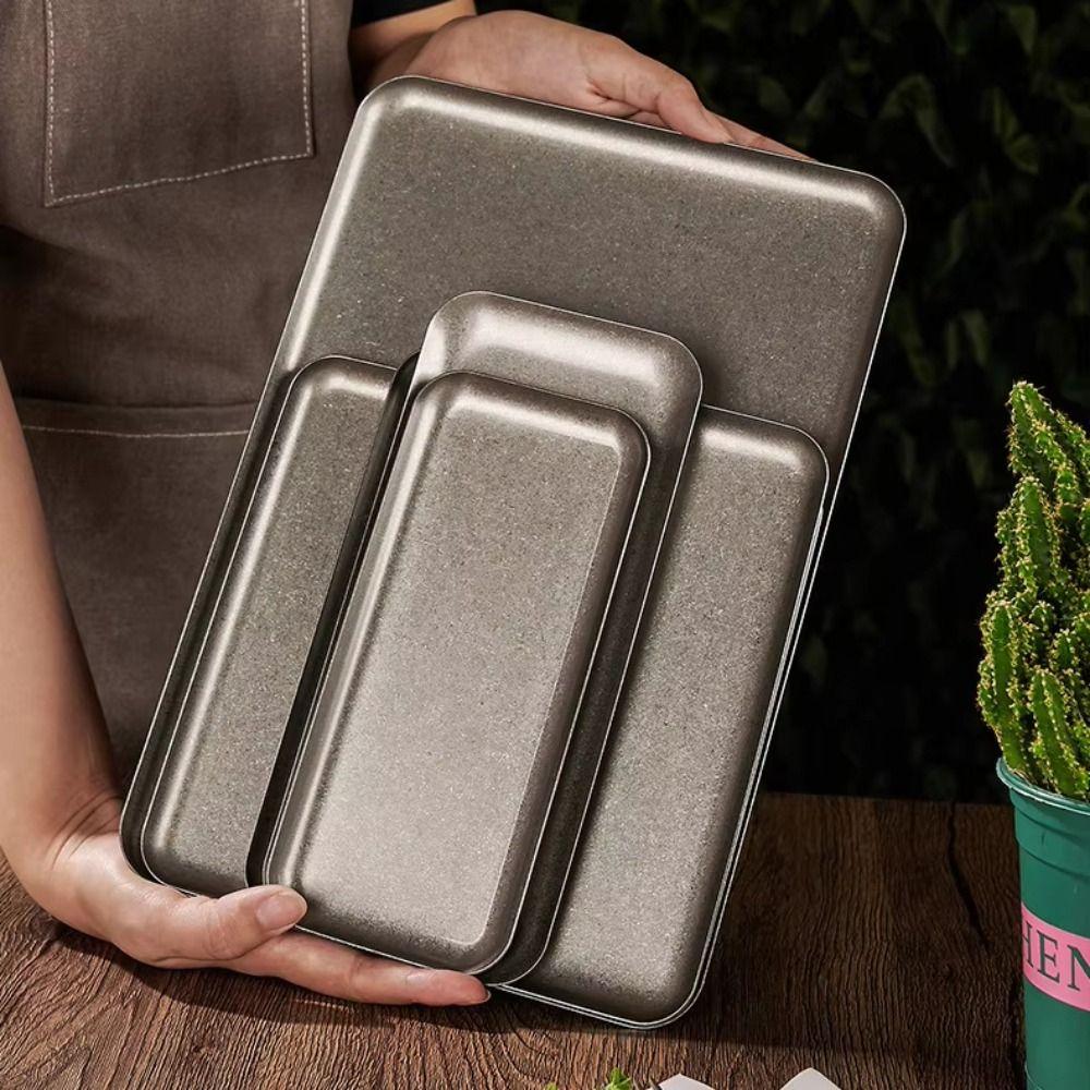 Square Shape Stainless Steel Tray 304 Stainless Steak Dish Barbecue Serving Tray Dessert Display