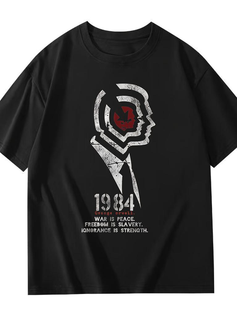 Mens Classic Black TShirt 1984 Big Brother Graphic Novel Tee Relaxed Fit Round Neck Shirt for Orwell Fans Everyday Casual Wear