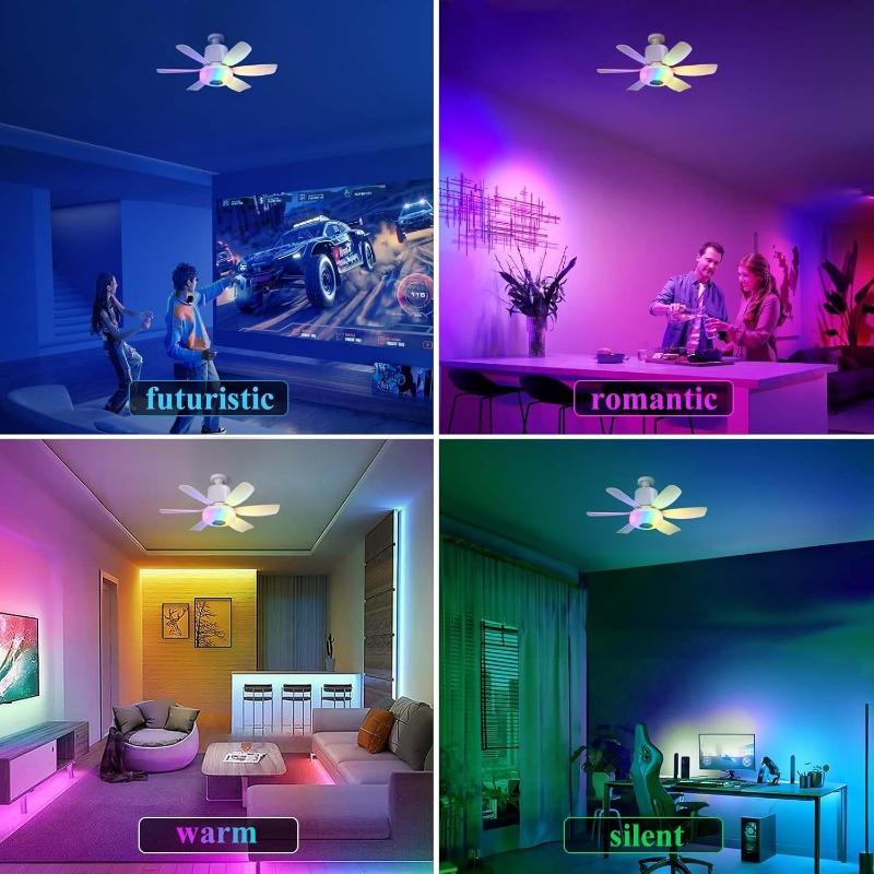 2026 Новый RGB Потолочный Вентилятор со Сменным Цветом E27 с Пультом Bluetooth Музыкой 32 Вт Светодиодный Потолочный Вентилятор для Освещения Спальни Кухни