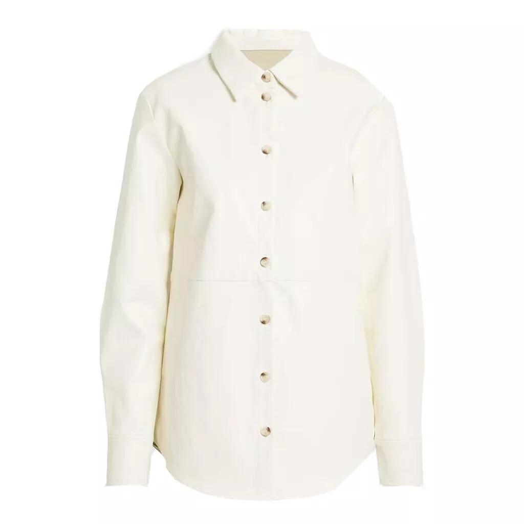 Biker Soft Handmade Casual Shirt Stylish White Genuine Lambskin Leather Women