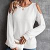 Autumn Back Button Sexy Knitted Jumper Off Shoulder Tops Loose Shirt Women Hollow Out Long Sleeve Blouse Women Clothes 29419