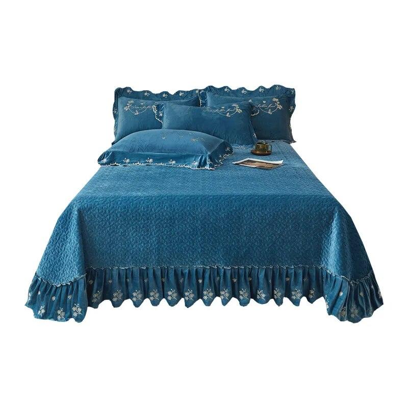 Утолщенное бархатное покрывало, стеганая мягкая простыня, юбка с вышивкой и рюшами, королевский размер, 3 шт., дропшиппинг