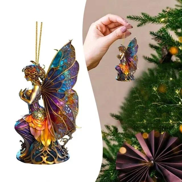 Colorful Fairy Fairies Painted Style Charm Fun And Mysterious Rear View Ornament Trees Painted Glass Window Hangings