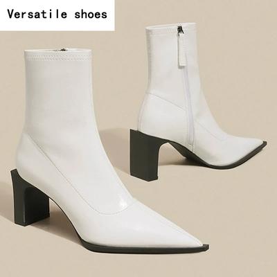 Квадратный Высокий Каблук Женские Ботильоны Модные Туфли С Острым Носом Осень Зима Дамы Элегантные Короткие Ботильоны Morder