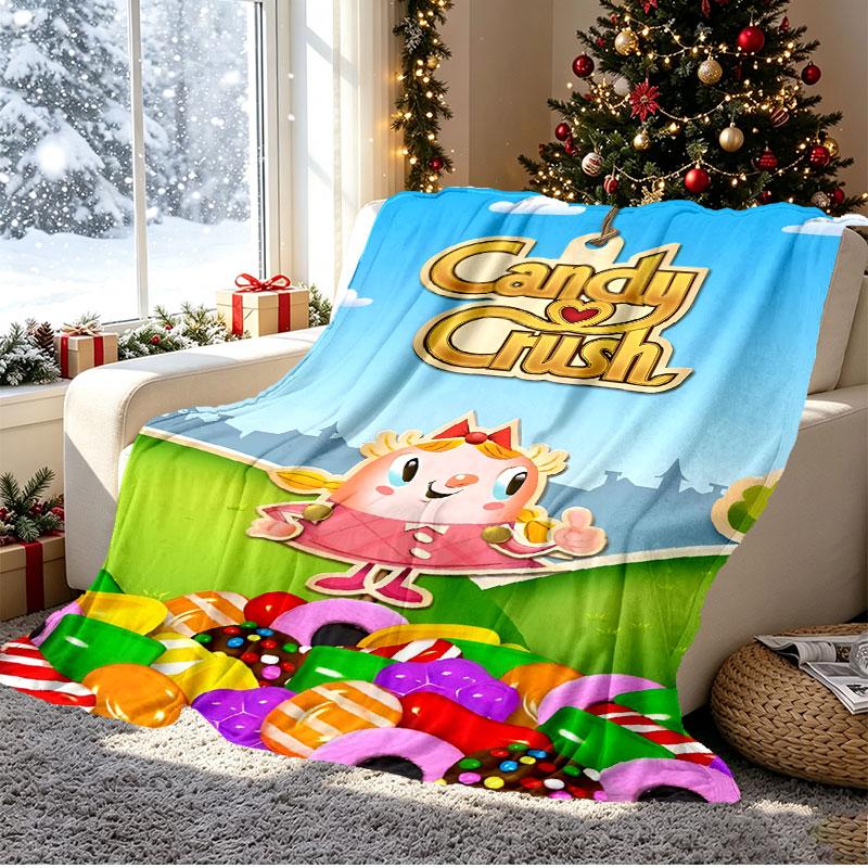 Candy Crush Saga Pattern Blanket for Home Decoration, Bed, Sofa, Car Travel, Camping, Suitable for All Seasons, Birthday Christmas Gift