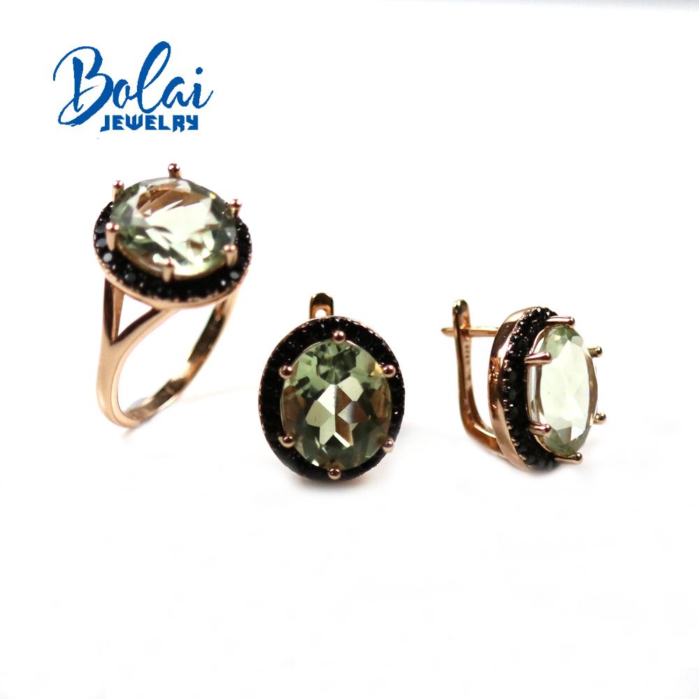 Oval 10*12mm Natural Green Amethyst Jewelry Set 925 Sterling Silver Jewelry Ring Earring for Women Daily Wear Nice Gift