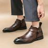 Fashion Designer New Men's Pointed Brown Patent Leather Chelsea Casual Monk Strap Ankle Boot Male Winter High Tops Shoes Zapatos Hombre