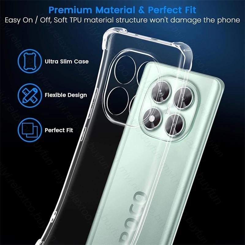Прозрачный чехол Anti-Yellower Crystal Clear для Xiaomi Poco X7 X6 Pro X5 M6 M5 F6 C75 C65 4G 5G Прозрачный ударопрочный тонкий мягкий чехол из ТПУ