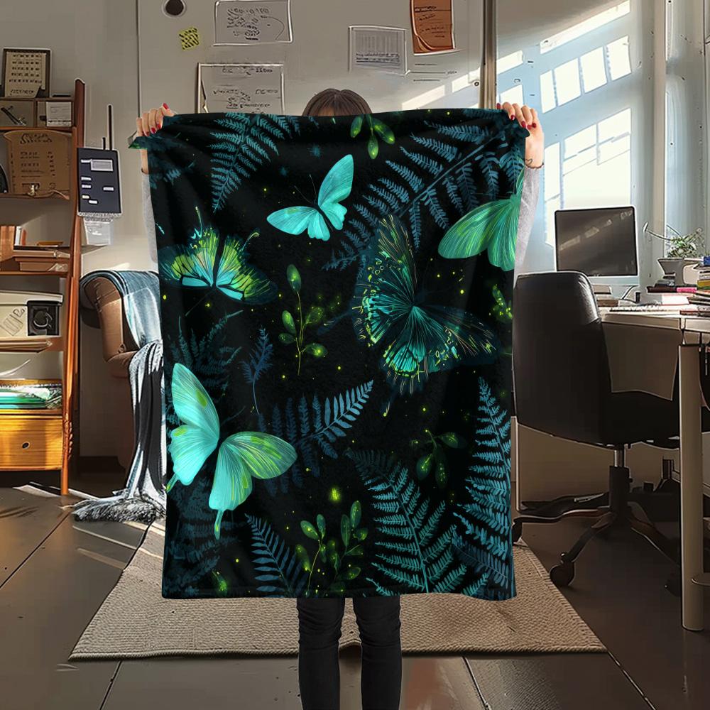 Cyan Butterflies  Print Flannel Blanket, High quality Comfortable for All Seasons, Home Decor, Warmth and Comfort