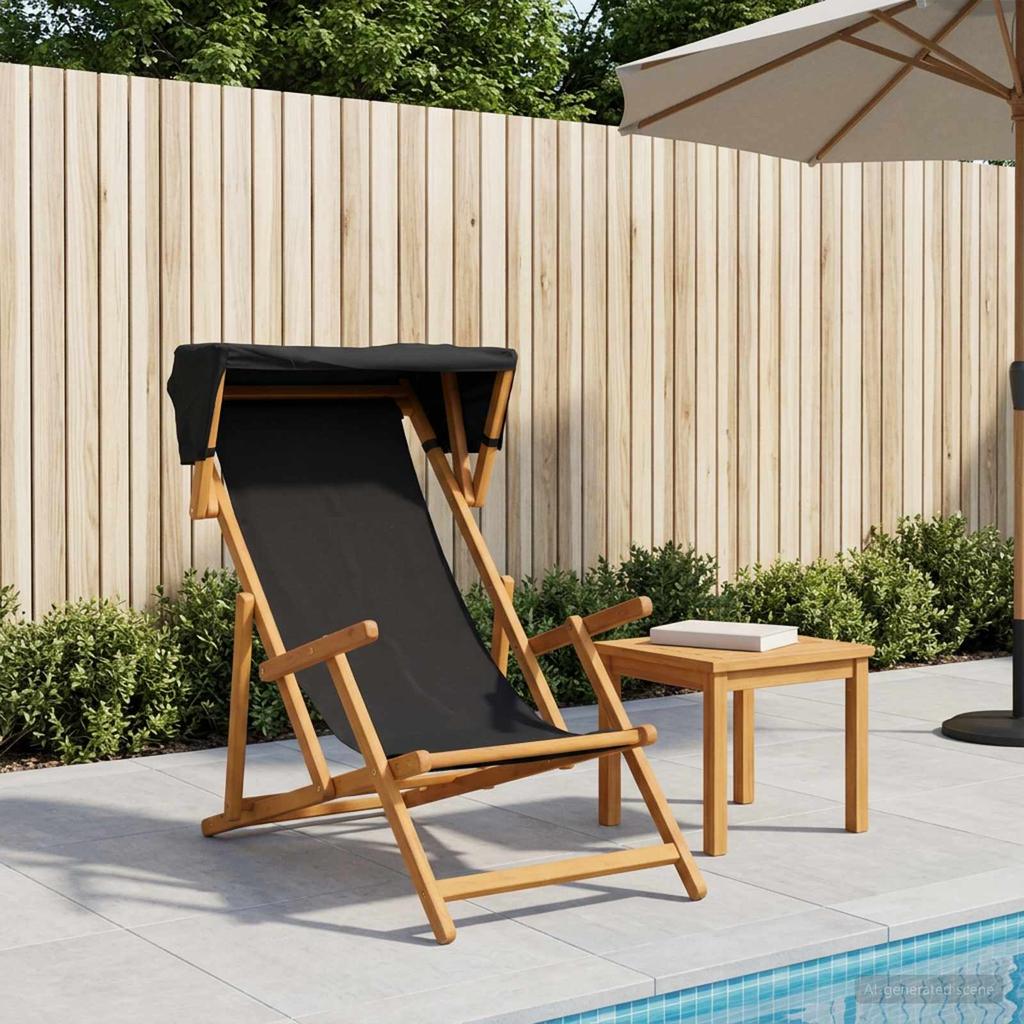 3 Position Recliner Solid Eucalyptus Wood Black