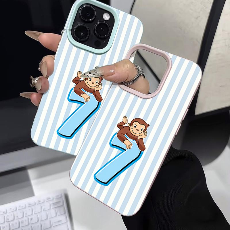 Korean INS Striped Monkey Letter 7 Phone Case For Xiaomi Redmi Note 15 Pro 14 13 12 Pro Plus Redmi 14C 15C 13C 12S 11 10S Cover