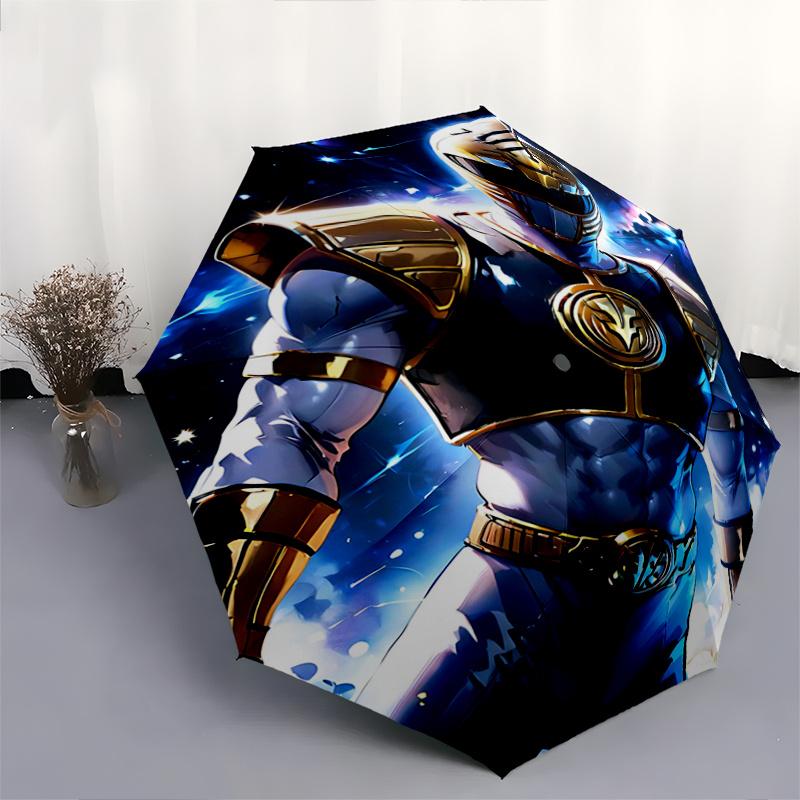 1pc Blue Ranger in Space Pattern Umbrella, Fashionable, Personalized, High-Value Folding Umbrella, a Must-Have for Summer, 8-Rib Durable Iron Fra