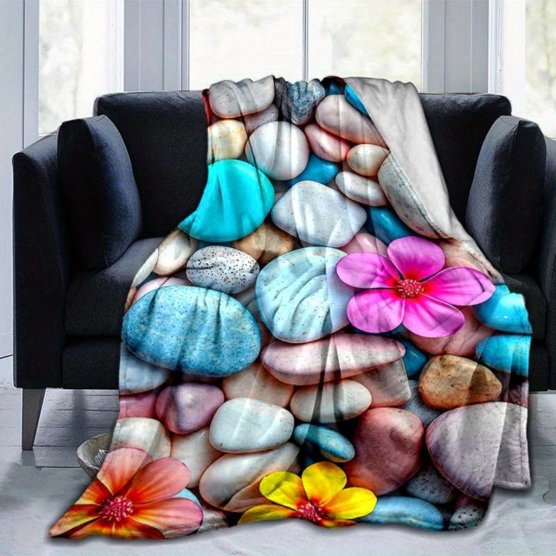 1pc. Pastel Pebble & Flower Print Blanket - Home Decor, Office Blanket, Outdoor Blanket, Gift for All Seasonsz0416242