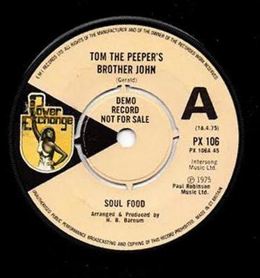 7-дюймовая пластинка SOUL FOOD - Том Подглядывающий Брат Джон PX106PROMO Power Exchange 1975 UK Соул/Фанк Б/У