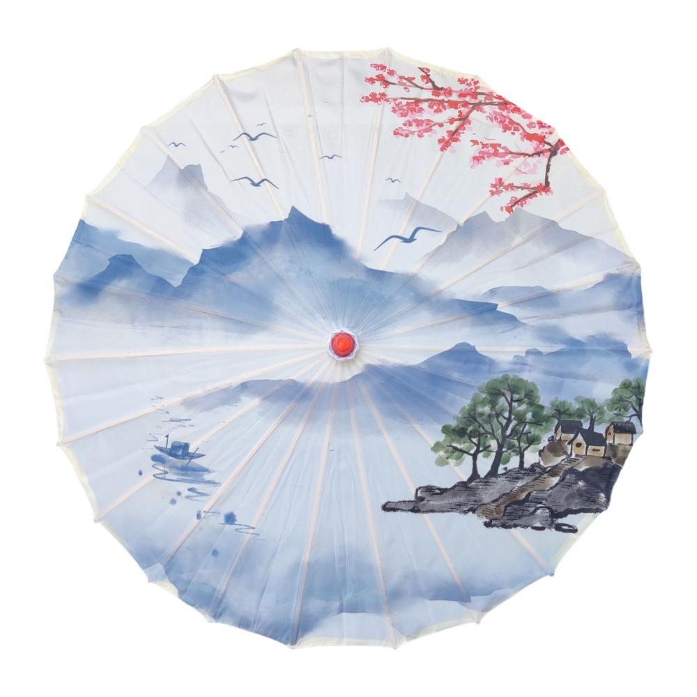 Vintage 70 cm Silk Cloth Women Umbrella Handheld Folding Classical Oil Paper Umbrella Rainproof Decorative Costume Parasol Party