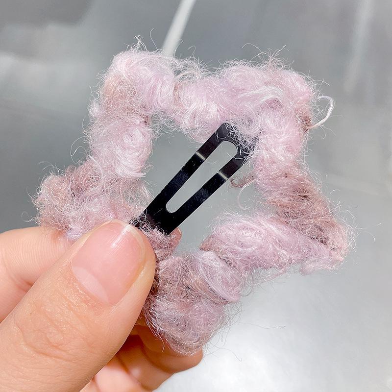 Заколка для волос в виде плюшевой звезды с узором «тай-дай»: Милая осенне-зимняя заколка BB для девочек с шерстяной отделкой