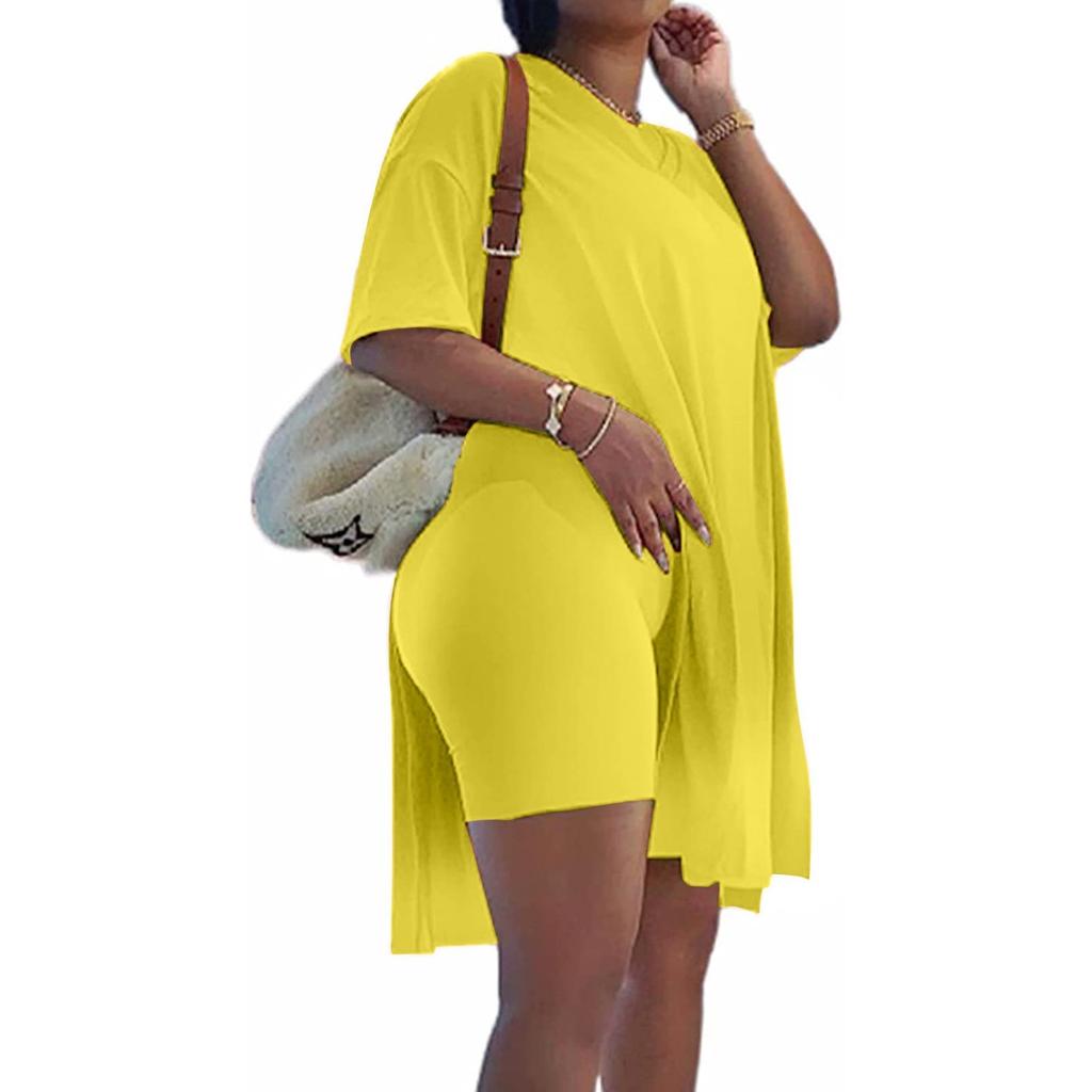 Женская туника больших размеров с короткими рукавами и боковыми разрезами и узкие шорты, комплект спортивной одежды из 2 предметов