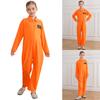 Boys Girls Prisoner Cosplay Costume Halloween Orange Jailbird Inmate Jumpsuit One Piece Full Body Suit Prison Overalls Uniform